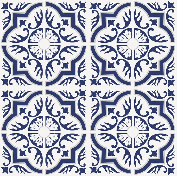 Azul Padrão Azulejos Portugueses Vetor Azulejos Azulejos Design Interiores Moda — Vetor de Stock