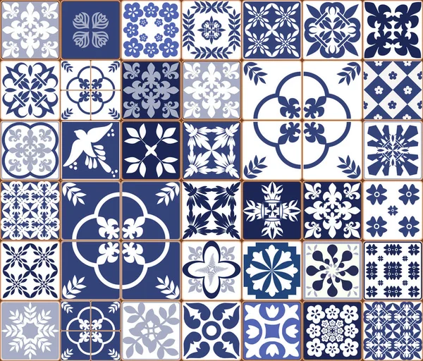 Mavi Portekizce desen - Azulejos vektör, moda dekorasyon fayans karoları 