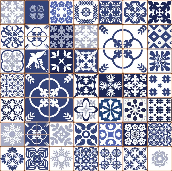 Patrón Azulejos Azules Portugueses Azulejos Vector Azulejos Diseño Interiores Moda — Archivo Imágenes Vectoriales