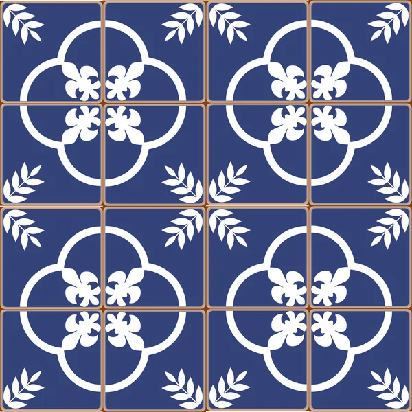 Portugalski Niebieski Płytki Wzór Wektor Azulejos Mody Projektowanie Wnętrz Płytki — Wektor stockowy