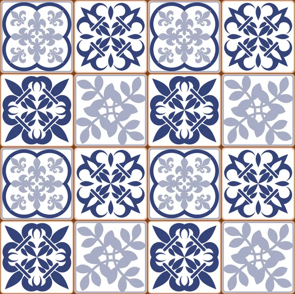 Blå Portugisiska Kakel Mönster Azulejos Vektor Mode Inredning Kakel — Stock vektor