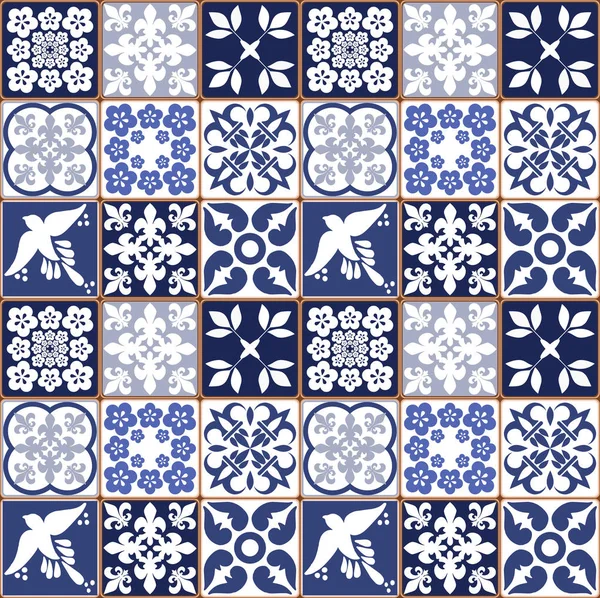 Mavi Portekizce desen - Azulejos vektör, moda dekorasyon fayans karoları 