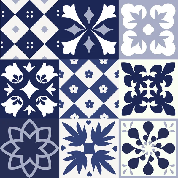 Mavi Portekizce desen - Azulejos vektör, moda dekorasyon fayans karoları 