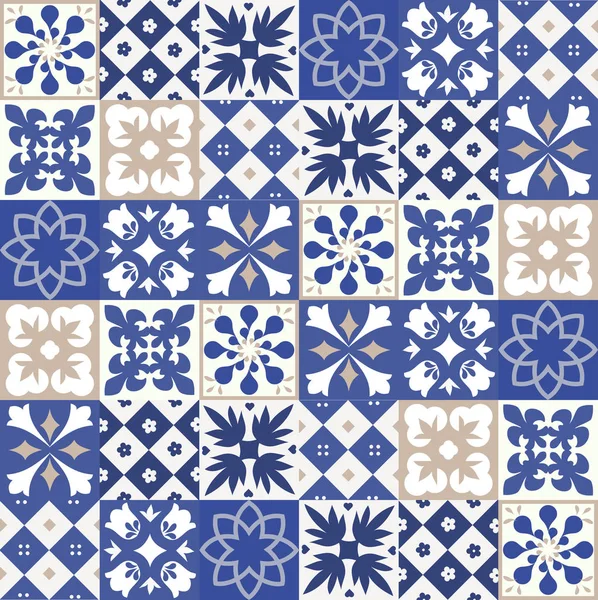 Patrón Azulejos Azules Portugueses Azulejos Vector Azulejos Diseño Interiores Moda — Archivo Imágenes Vectoriales