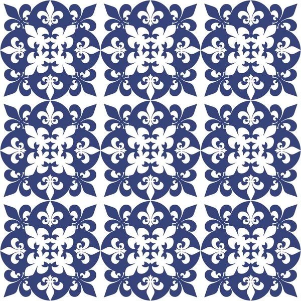 Blue Portuguese Tiles Pattern Azulejos Vector Fashion Interior Design Tiles — Stock Vector