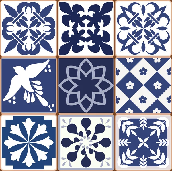 Azul Padrão Azulejos Portugueses Vetor Azulejos Azulejos Design Interiores Moda — Vetor de Stock