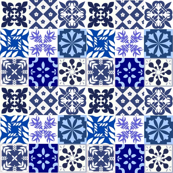 Patrón Azulejos Azules Portugueses Azulejos Vector Azulejos Diseño Interiores Moda — Archivo Imágenes Vectoriales