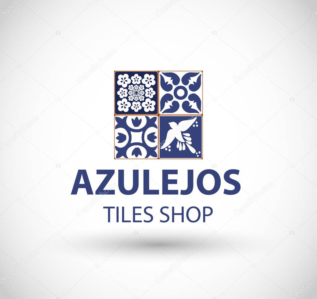 Blue Portuguese tiles pattern - Azulejos vector, fashion interior design tiles 