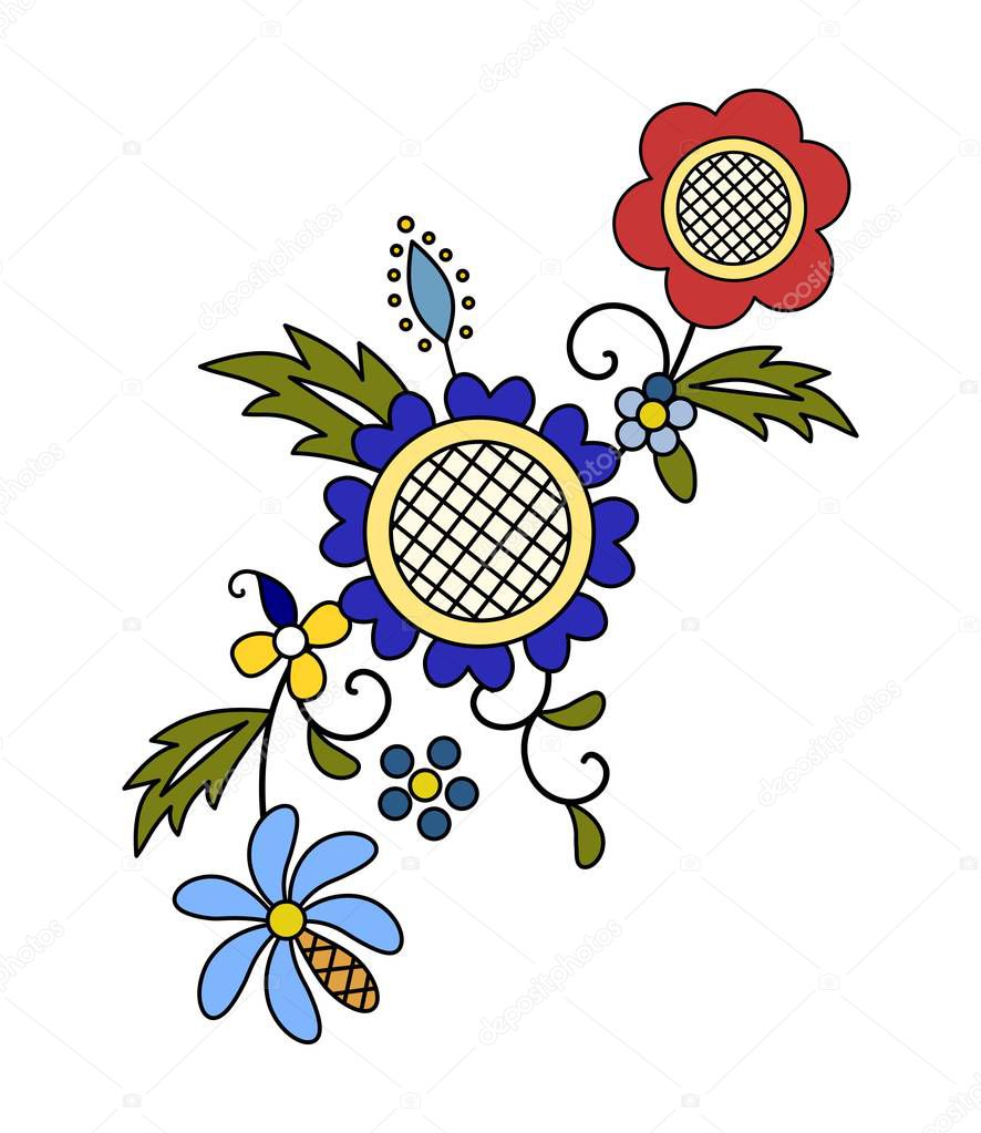 Traditional, modern Polish - Kashubian floral folk decoration vector, wzory kaszubskie, kaszubski wzr, haft