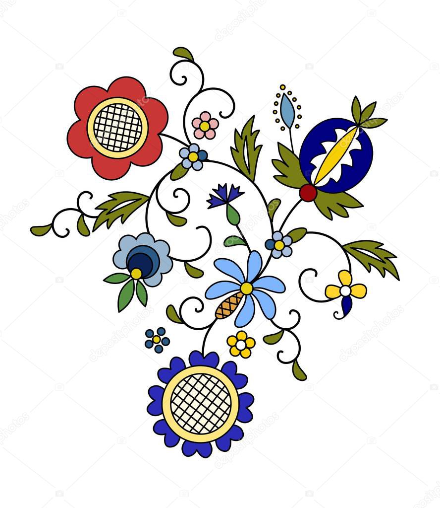 Traditional, modern Polish - Kashubian floral folk decoration vector, wzory kaszubskie, kaszubski wzr, haft
