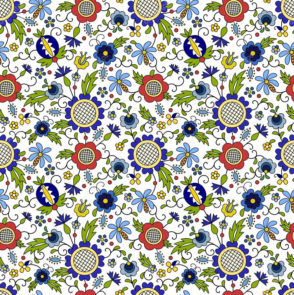 Traditional, modern Polish - Kashubian floral folk pattern vector, wzr kaszubski, wzory kaszubskie