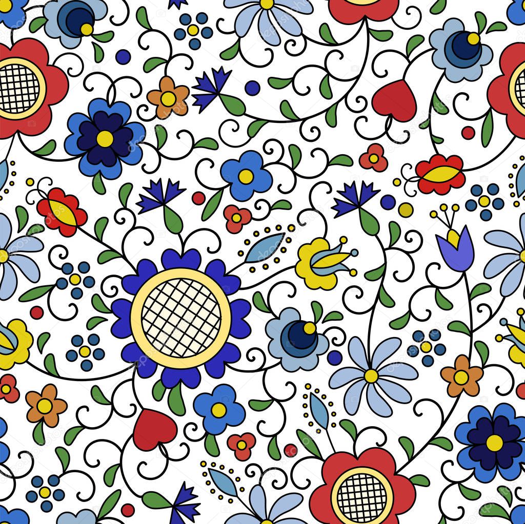 Traditional, modern Polish - Kashubian floral folk pattern vector, wzr kaszubski, wzory kaszubskie