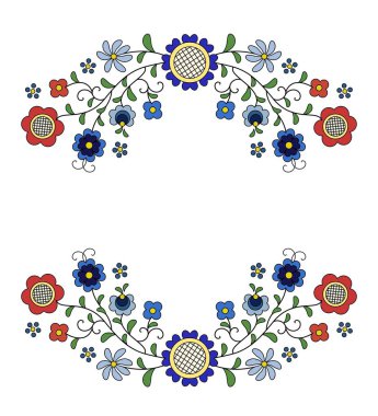 Geleneksel ve modern Lehçe - Kaşubyan çiçek halk dekorasyon vektör, wzory kaszubskie, kaszubski wzr, haft