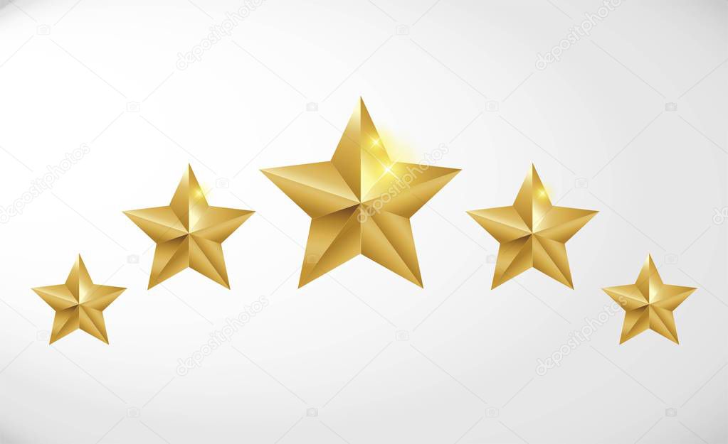 Star rating realistic gold star set vector