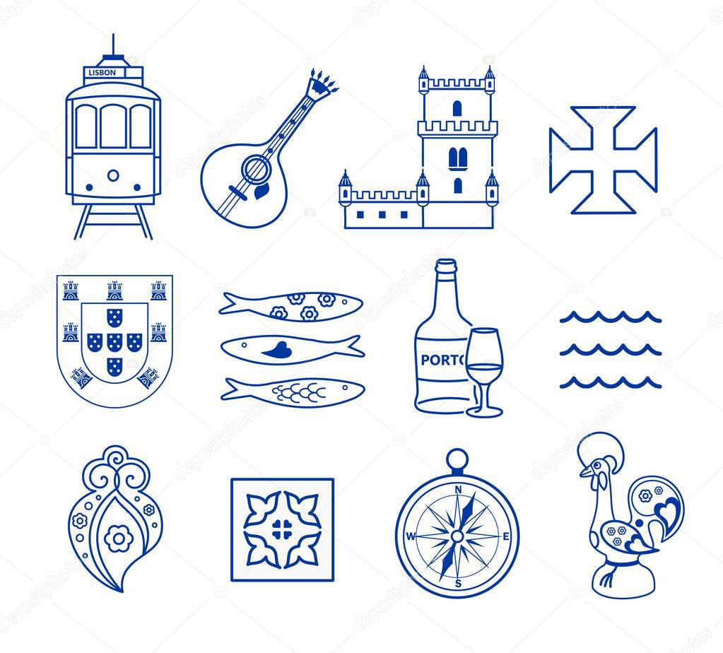 Portugese icon set vector