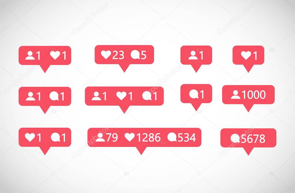 Social Media followers, comments, likes vector set
