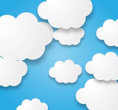 İllüstrasyon mavi bir arka plan üzerinde güzel kabarık boş bulutlar 