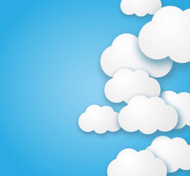 İllüstrasyon mavi bir arka plan üzerinde güzel kabarık boş bulutlar 