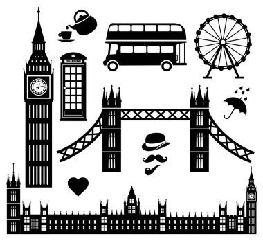 Koleksiyon vektör Londra Icon set