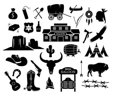 Vektör kovboy, Batı, vahşi batı Icon set 