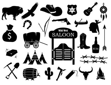 Vektör kovboy, Batı, vahşi batı Icon set 