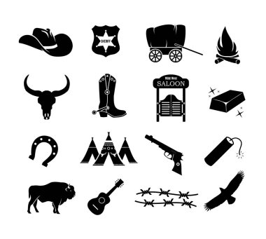 Vektör kovboy, Batı, vahşi batı Icon set