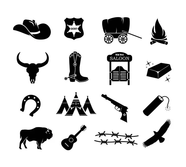 Vaquero Oeste Salvaje Oeste Icono Conjunto Vector — Archivo Imágenes Vectoriales