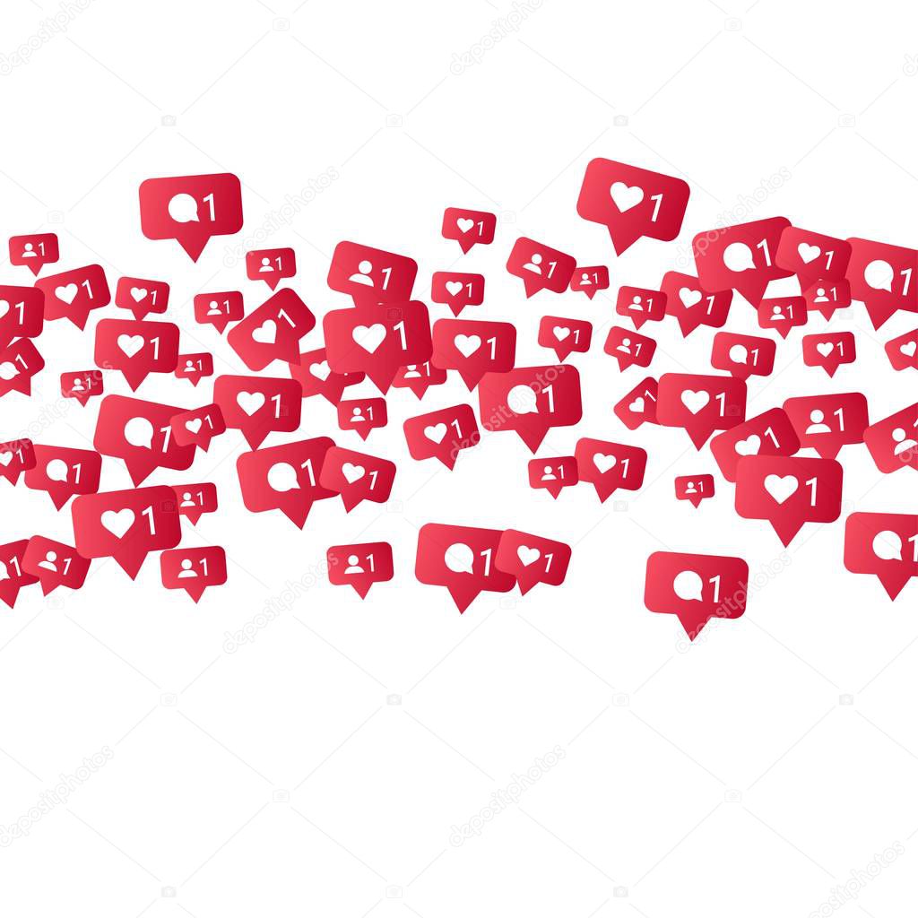 Social media background, streaming, likes, follows, comments, vector