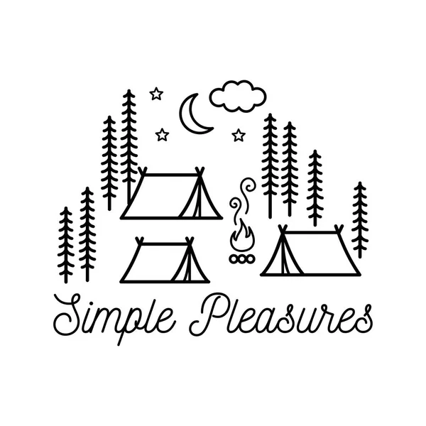 Belle Illustration Vectorielle Minimaliste Camper Dans Une Forêt — Image vectorielle