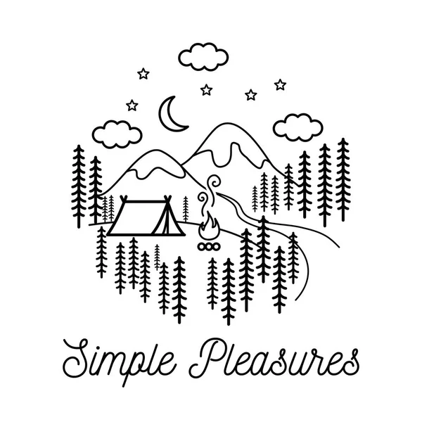 Belle Illustration Vectorielle Minimaliste Camper Dans Une Forêt — Image vectorielle