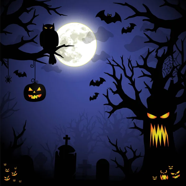 Noche Halloween Espeluznante Ilustración Arte Vector — Archivo Imágenes Vectoriales