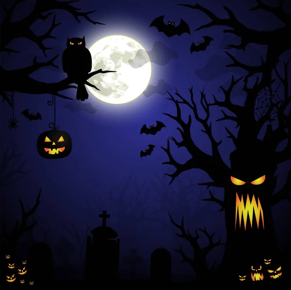 Noche Halloween Espeluznante Ilustración Arte Vector — Vector de stock