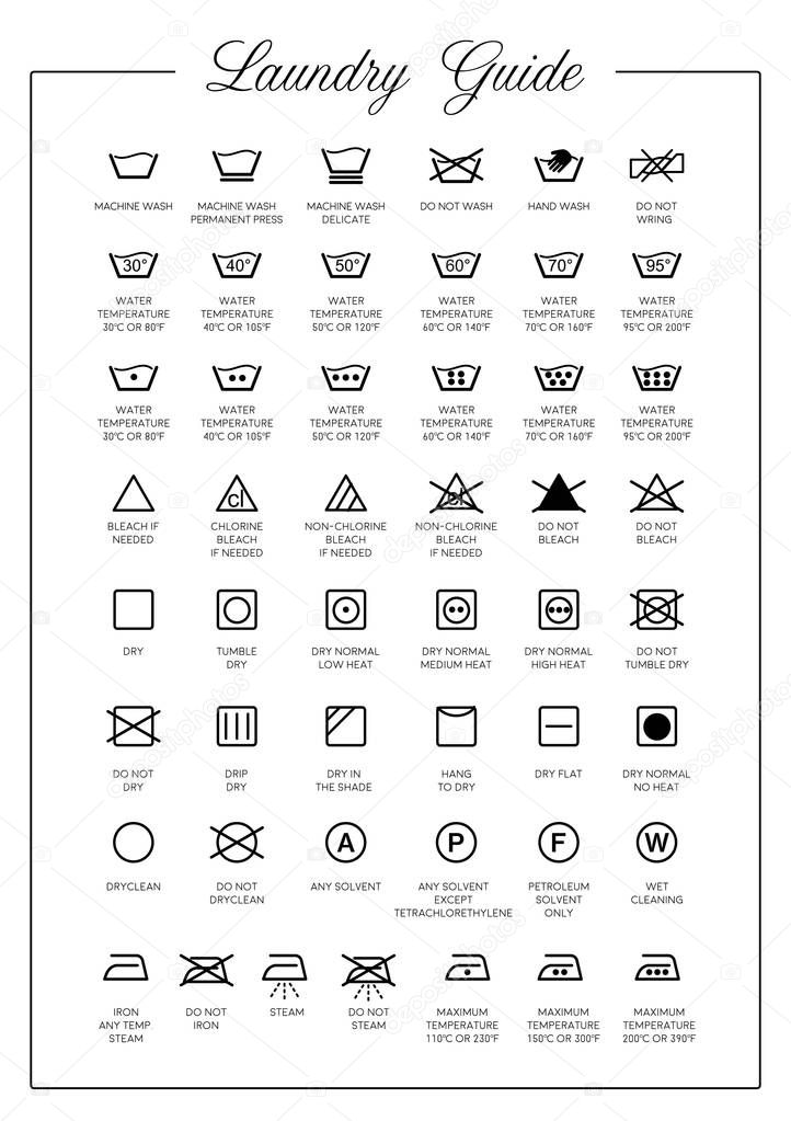 Laundry Guide vector icons, symbols collection