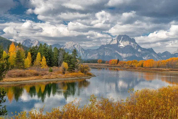 Herfst Gebladerte Grand Tetons Boven Uit Nationaal Park Wyoming — Stockfoto