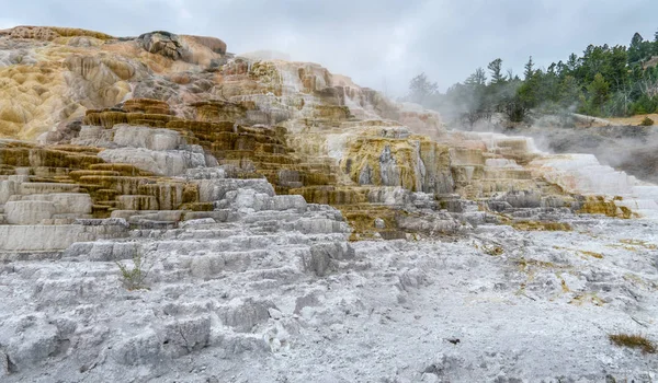 Мамонт Спрінгс Геотермальних Функцію Жовтні Осінь 2018 Єллоустоунський Національний Парк — стокове фото