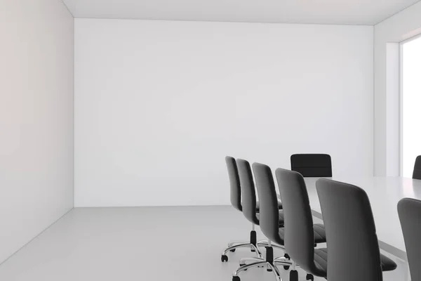 Empty white meeting room and conference table. 3d rendering