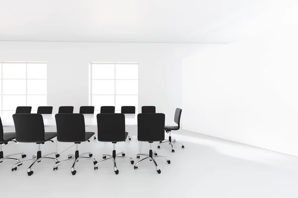 Modern conference room with empty poster. Mock up, 3D Rendering