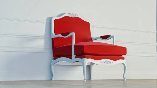 Classic red armchair on interior wall background. 3d rendering