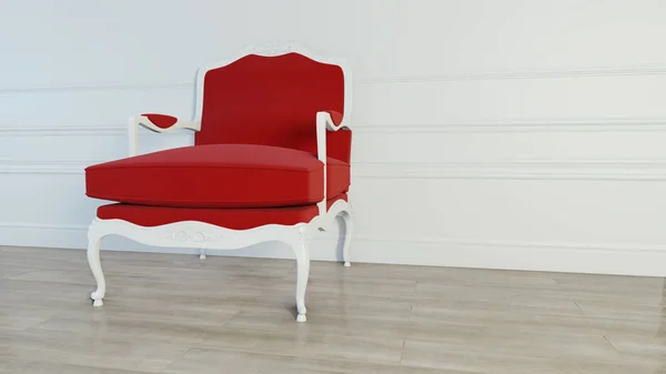 Classic red armchair on interior wall background. 3d rendering