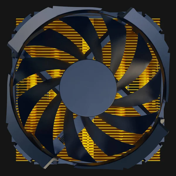 CPU fan with copper radiator. 3D rendering