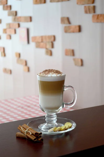 Latte Fahéj Gyömbér Kávé Reggel Reggeli Vidámság Tej Kávézó Kávéház — Stock Fotó
