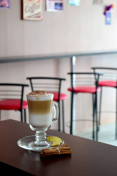 Latte Fahéj Gyömbér Kávé Kávézó Kávéház — Stock Fotó