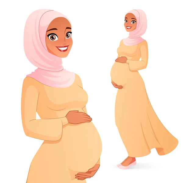 Beautiful Muslim pregnant woman in hijab. Isolated vector illustration. — Stock Vector