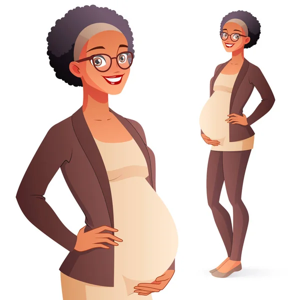 Afro-Américaine souriante femme d'affaires enceinte. Illustration vectorielle isolée pleine longueur . — Image vectorielle