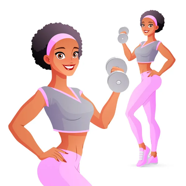 Athletic woman exercising with dumbbell. Isolated vector illustration. — Stock Vector