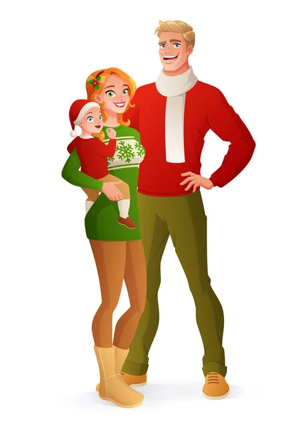 Szczęśliwej portret rodziny Christmas. Ilustracja na białym tle wektor. — Wektor stockowy