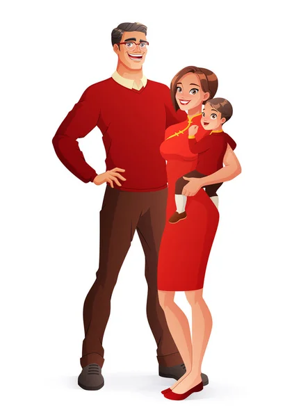 Chinese new year happy family portrait. Isolated vector illustration. — Stock Vector