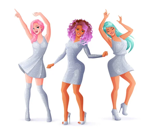 Des danseuses vêtues d'argent brillant. Illustration vectorielle isolée . — Image vectorielle