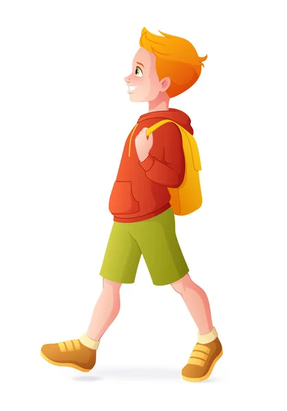 Niño caminando con mochila. Ilustración vectorial aislada . — Vector de stock