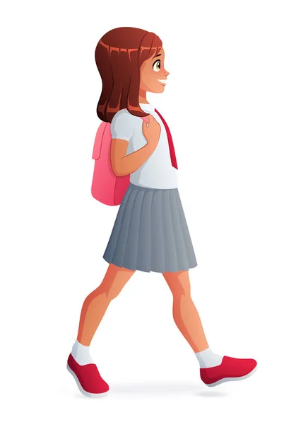 Menina jovem andando com mochila. Ilustração vetorial isolada . — Vetor de Stock